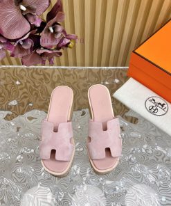 Top notch heel Hemers 2024 SS Hermes early spring new I-shaped thick soled slippers with leaee87e32l