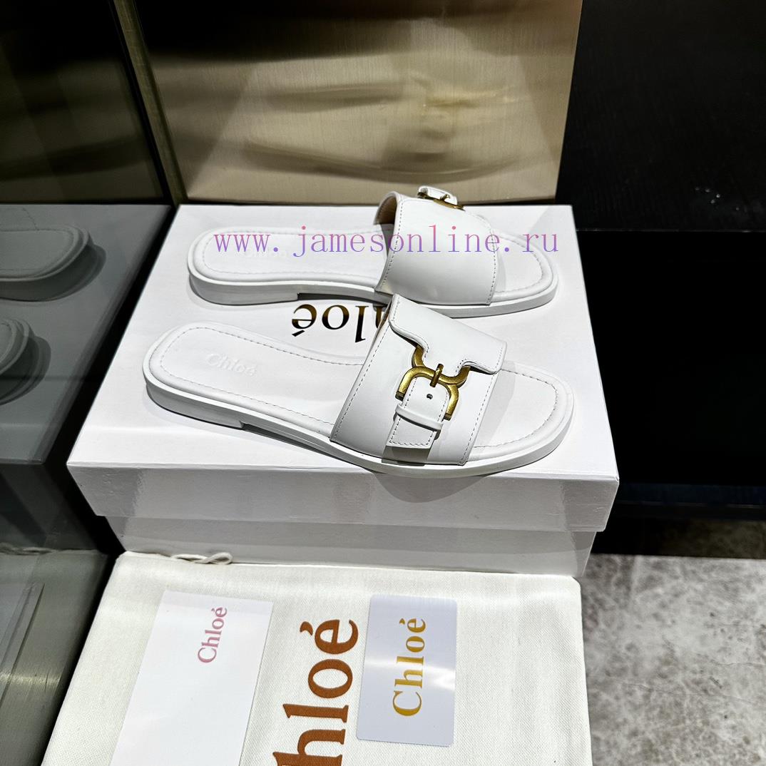 Chloe's latest cowhide slippersImported custom-made small gold buckle, original private modelx1k1783 - Image 3