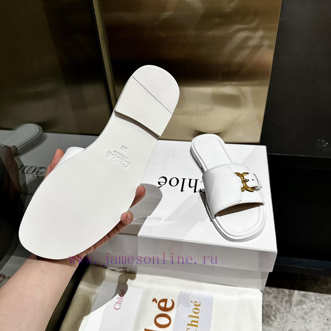 Chloe's latest cowhide slippersImported custom-made small gold buckle, original private modelx1k1783 - Image 8