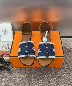 Hermes Spring/Summer Classic Santorini Color blocked I-shaped Dragging Women's Shoes H Home frvj35r6