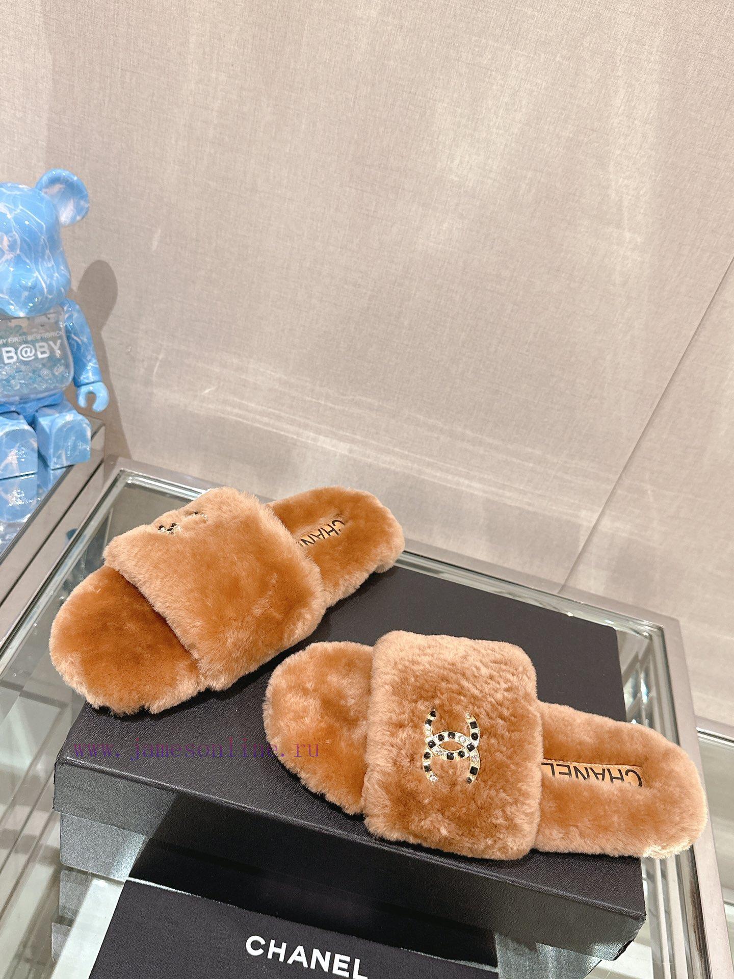 -Chanel 23Ss Autumn/Winter New Collection Chanel Double C Diamond Button Hairy One Word Slip9r6lezsy - Image 4