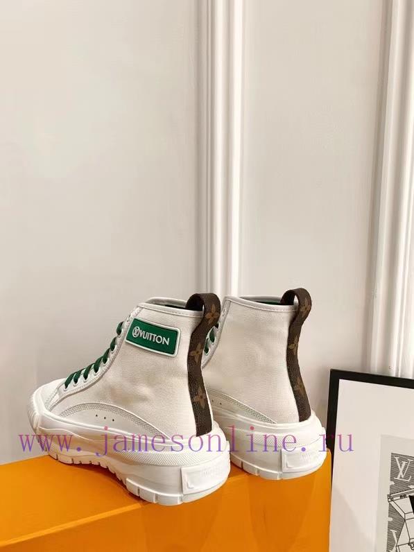The LV Squad high top sneakers feature a blend of cotton canvas and calf leather trim, with jxmqutn2 - Image 4