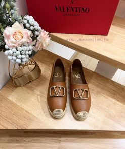 Valentino Garavani/Valentino Rapa Lychee patterned cowhide V-button new fisherman's shoes-Bikcqlaneo