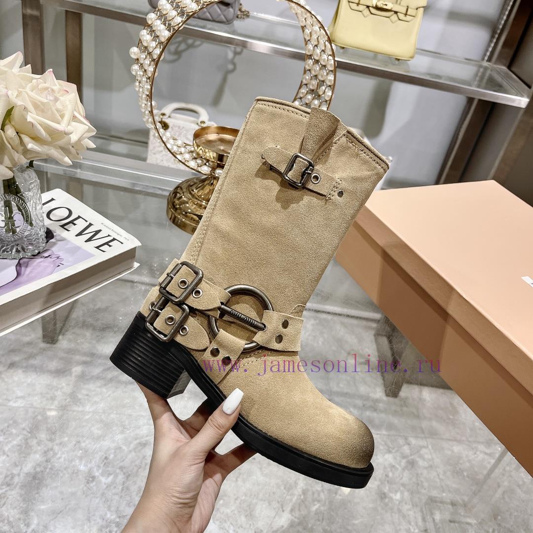 Miumiu 2024 autumn and winter new limited edition lock mouth short boots, new color hot bootcls6ko29 - Image 5