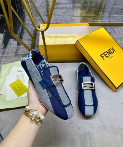 Latest FENDI loafers, two tone striped canvas fabric, embroidered edging, gold buckle, sheepb9oih9sw