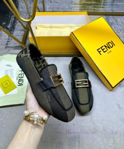 Latest FENDI loafers, two tone striped canvas fabric, embroidered edging, gold buckle, sheepl7elcf27