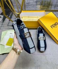 Latest FENDI loafers, two tone striped canvas fabric, embroidered edging, gold buckle, sheepzgnfqu32
