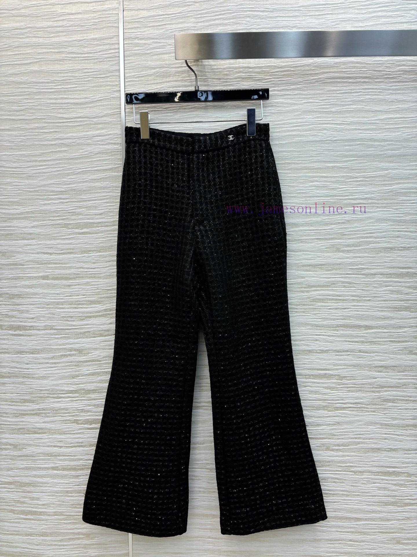 CK77553 Chanel 25 Early Spring New Style Black Coarse Tweed Micro Bell Bottom Pants With A Soci 8du3nfsh - Image 2