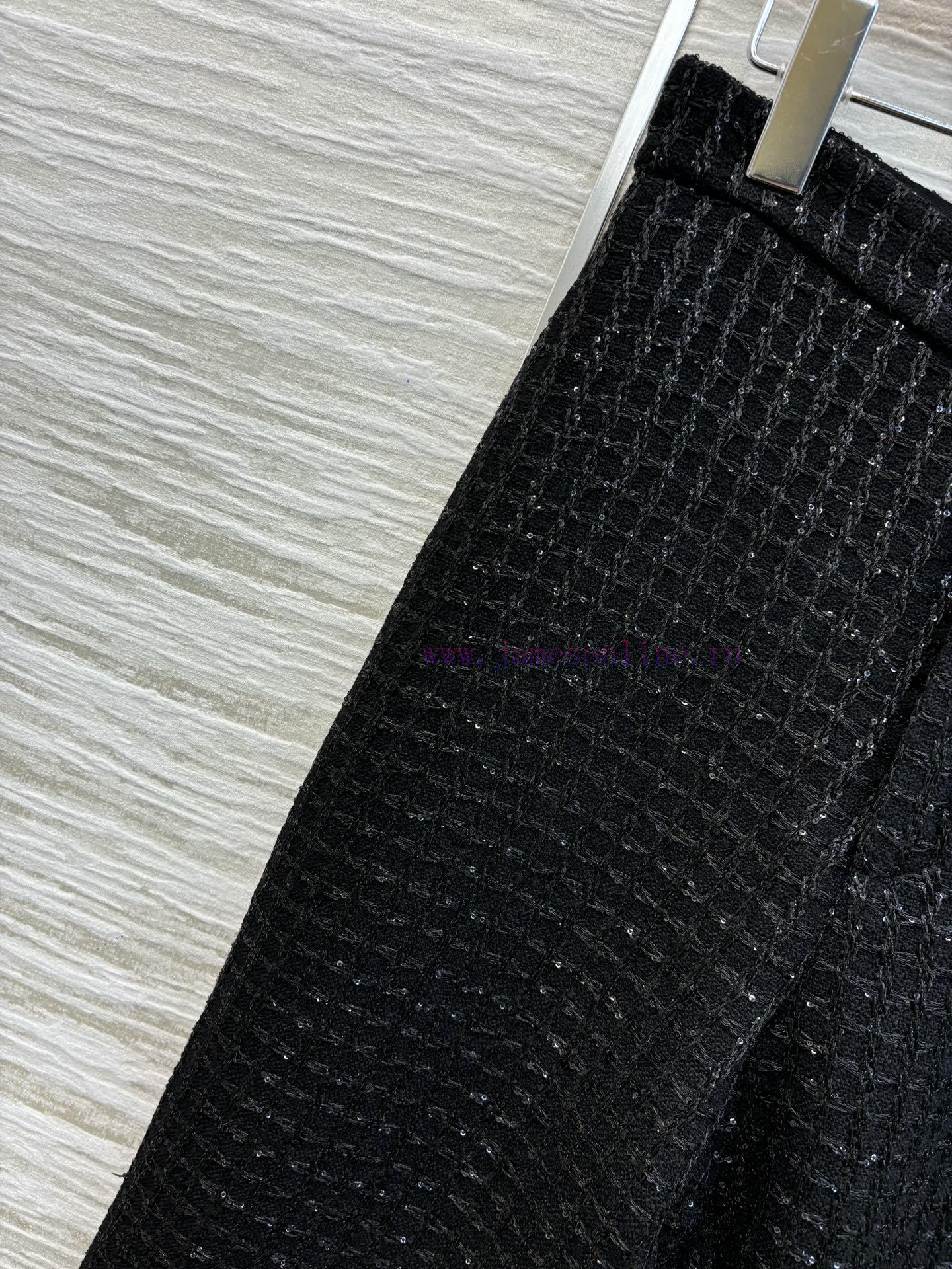 CK77553 Chanel 25 Early Spring New Style Black Coarse Tweed Micro Bell Bottom Pants With A Soci 8du3nfsh - Image 4