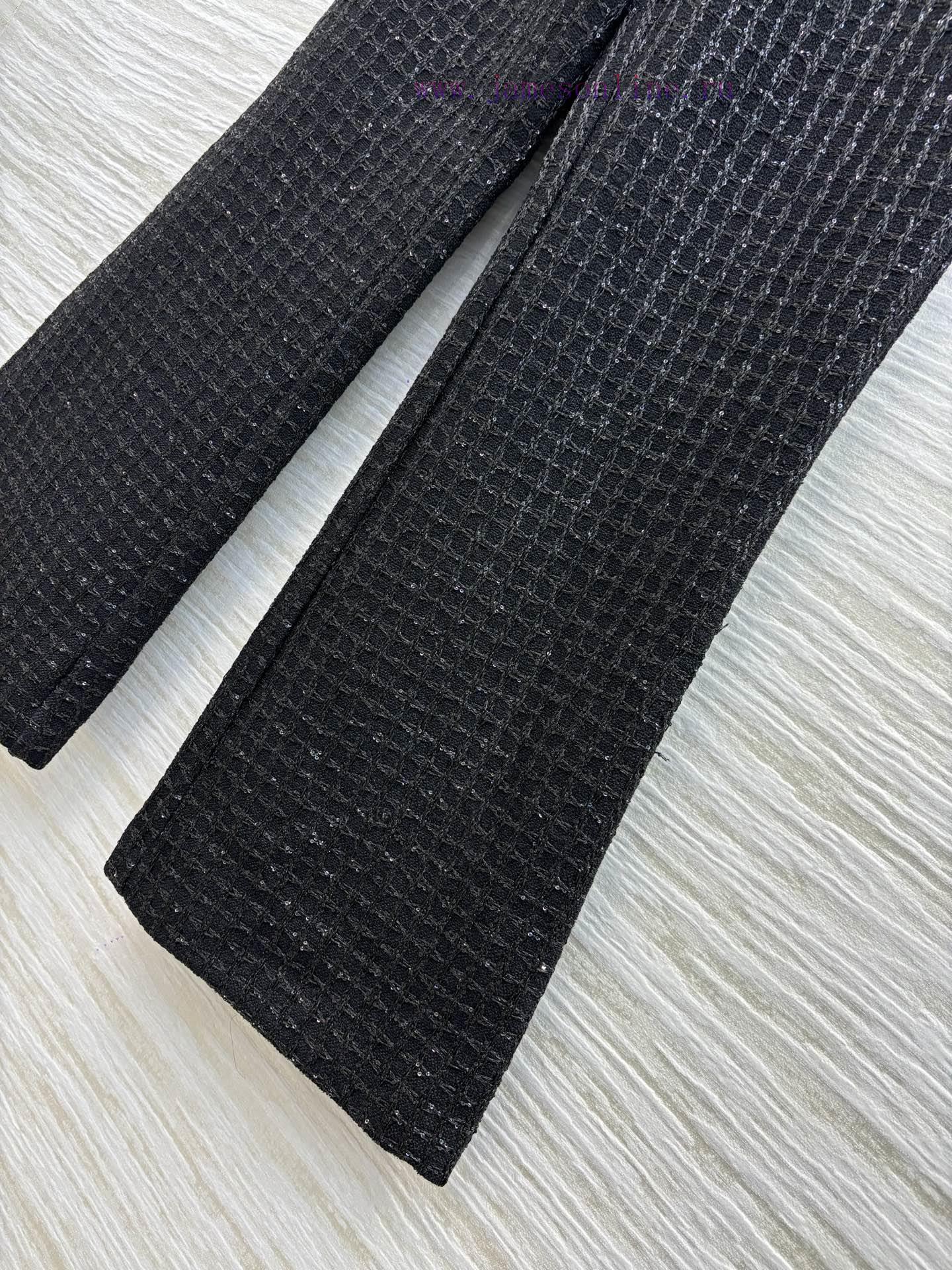 CK77553 Chanel 25 Early Spring New Style Black Coarse Tweed Micro Bell Bottom Pants With A Soci 8du3nfsh - Image 7