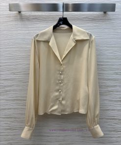 CC77371 YSL 25 Summer New Collection V-neck Long Sleeve Shirt With Customized Buckle Design Sim 2r7ue6ej