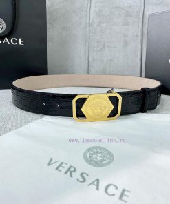 Width 4.0cm Versace Stone Pattern Sand Bottom Belt with Iconic Versace Medusa Portrait Buckl 3dzu0i5c