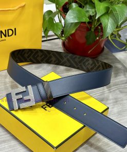 FENDI style with width of 4.0CM, double ring front and back waist belt, FF nail buckle, blue h264d7f6