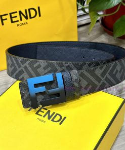 FENDI style, width 4.0CM, double ring front and back waist belt with FF nail buckle, dark bl 4seyf0fw