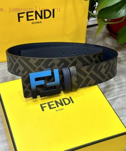 FENDI style, width 4.0CM, double ring front and back waist belt with FF nail buckle, dark bl 23ao0m12