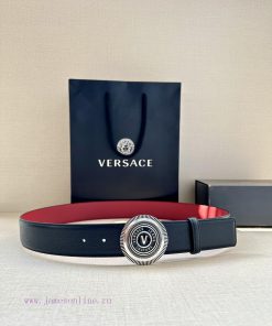 Width 3.8cm VERSACE JEANS COUPURE Leather V-EMBLEM Buckle Belt with La Greca accents for per ri7k0lk0