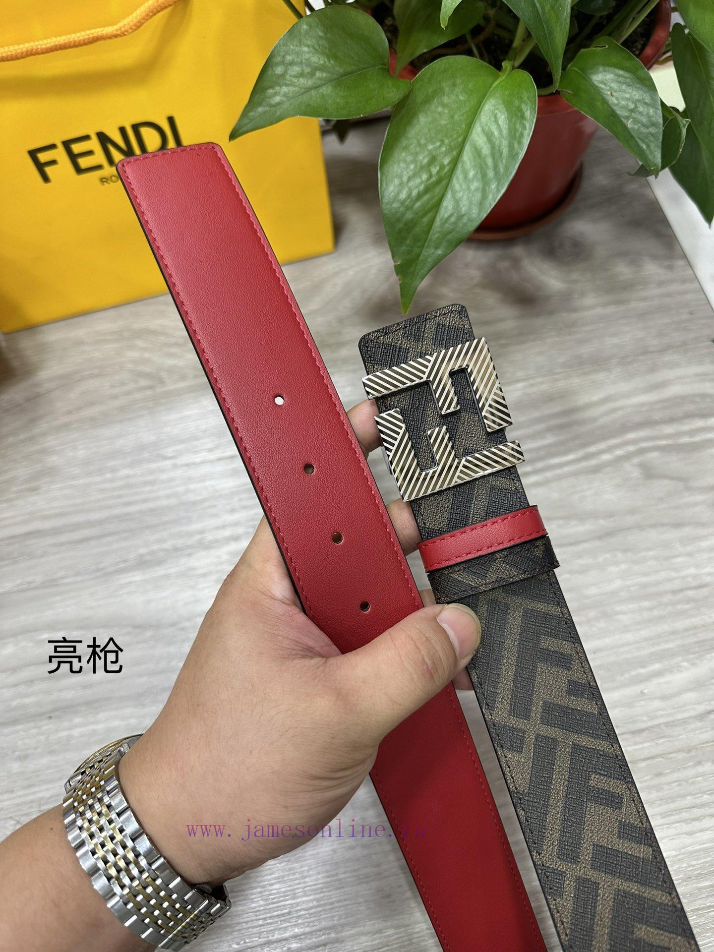 FENDI style with width of 4.0CM, double ring front and back waist belt, FF nail buckle, red t8j4dhxh - Image 8