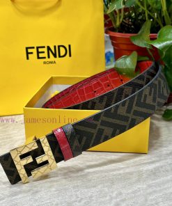 FENDI style with width of 4.0CM, double ring front and back waist belt, FF nail buckle, red vwd1e9hp