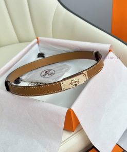 Hermes Women's BeltFull set of 1.8mm women's Kelly original imported leather K gold/platinum 2uxt7dxr