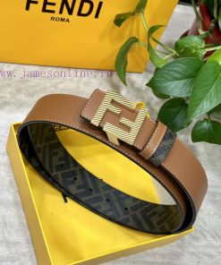 FENDI style, width 4.0CM, double ring front and back waist belt with F nail buckle, earth ye p4hyrlgr