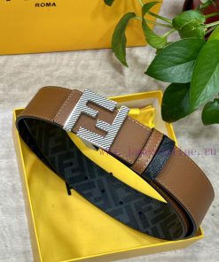 FENDI style, width 4.0CM, double ring front and back waist belt with F nail buckle, earth ye 72b1bif6