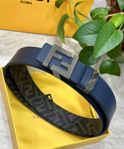 FENDI style, width 4.0CM, double ring front and back waist belt with F button buckle, blue c r0lnn4vc