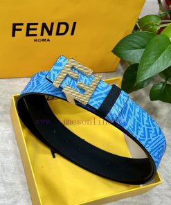 FENDL original custom sky blue FF Vertigo pattern leather with FF nail steel buckle, 40MM wi j3009ja5