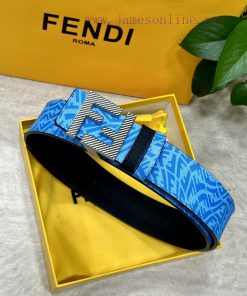 FENDL original custom sky blue FF Vertigo pattern leather with FF nail steel buckle, 40MM wi cor7wx94