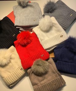 Valentino wool set hat - with fox fur ball classic set hat scarf material 70% wool 30% rabbiumlu9kqm