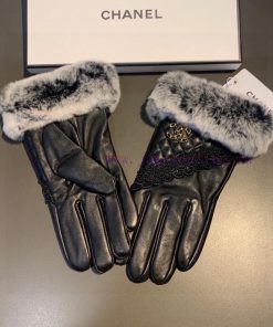 BatchChanel 2023 lace double C autumn and winter lazy rabbit fur sheepskin gloves phone toucefg1gpte