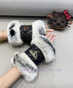 Prada Wristband Fashion Sheepskin Gloves for Women, Students, Writing, Office, Half Finger Grlzwbop6