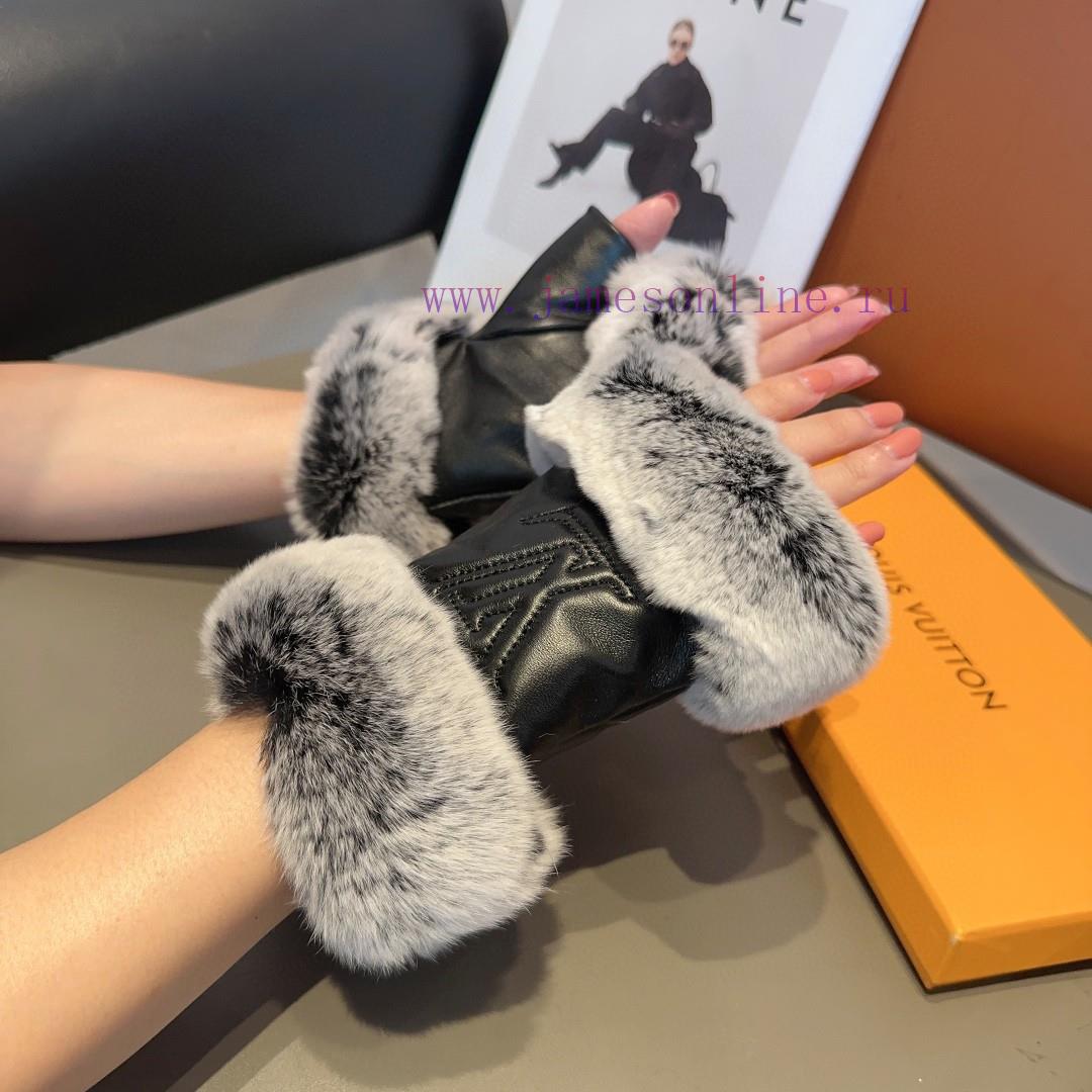 LV autumn and winter short lazy rabbit fur sheepskin embroidered gloves are worth comparing lbf3m2jr - Image 3