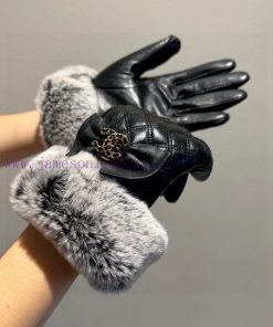 BatchChanel 2024 Autumn/Winter Double C Lazy Rabbit Fur Sheepskin Gloves Phone Touch Screen,vys4dipe