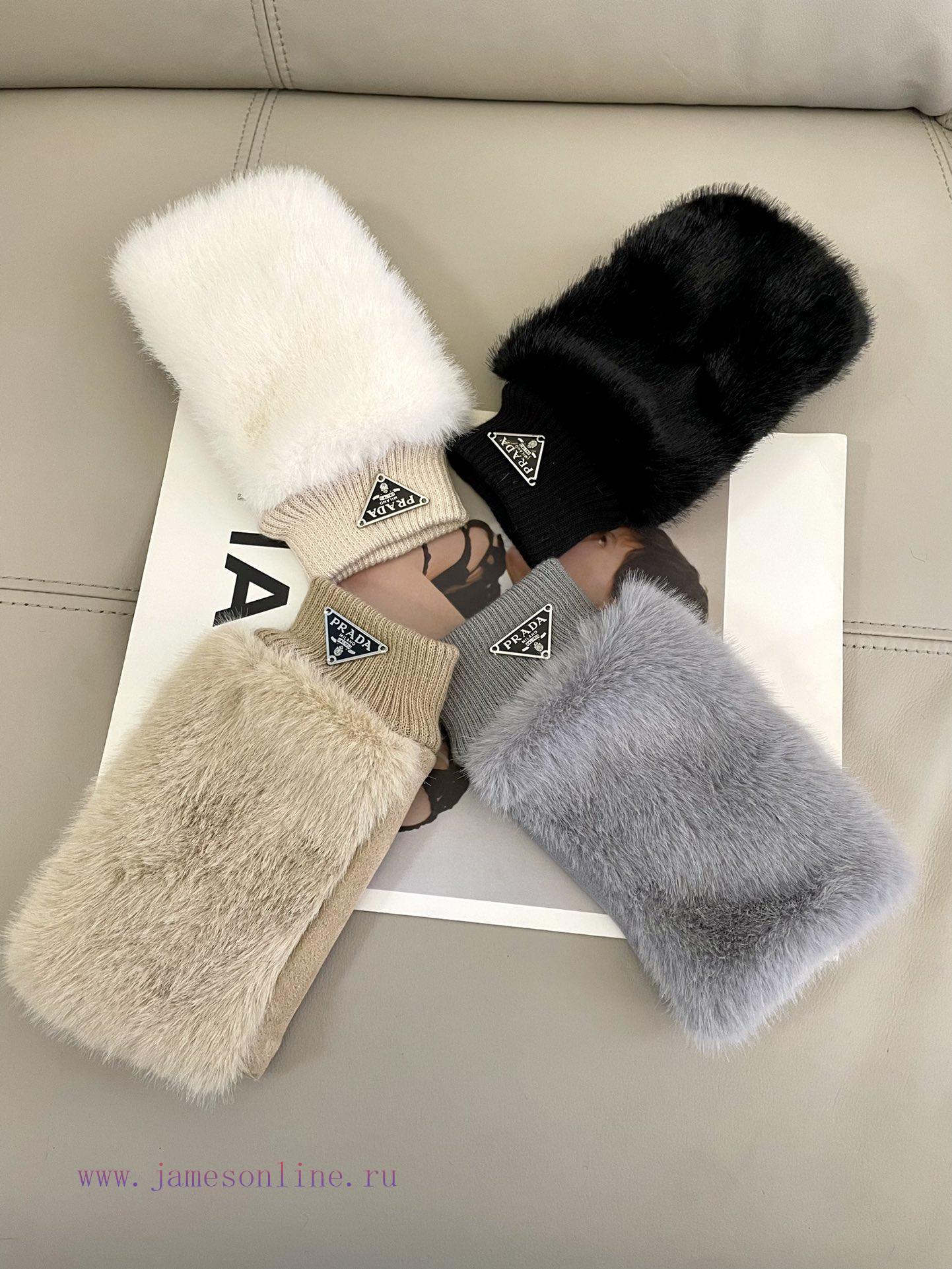 Prada autumn and winter women's gloves wool gloves 🦙 Imitation mink fur winter outfit with clstsimuv - Image 2