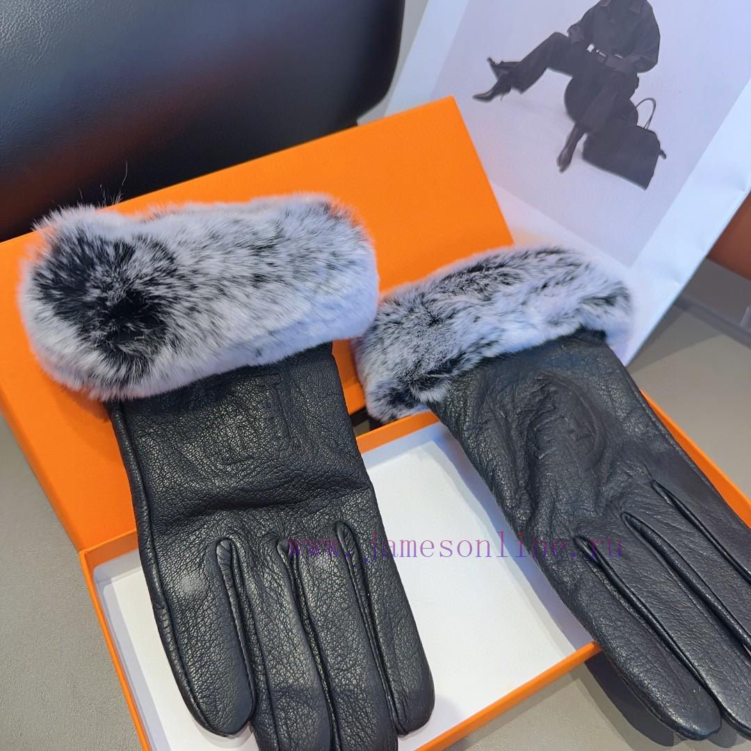 HERMES 🦌 Deer skin Hermes 2023 🧤 Autumn and winter big H lazy rabbit fur sheepskin gloves moeh9cv35y - Image 7