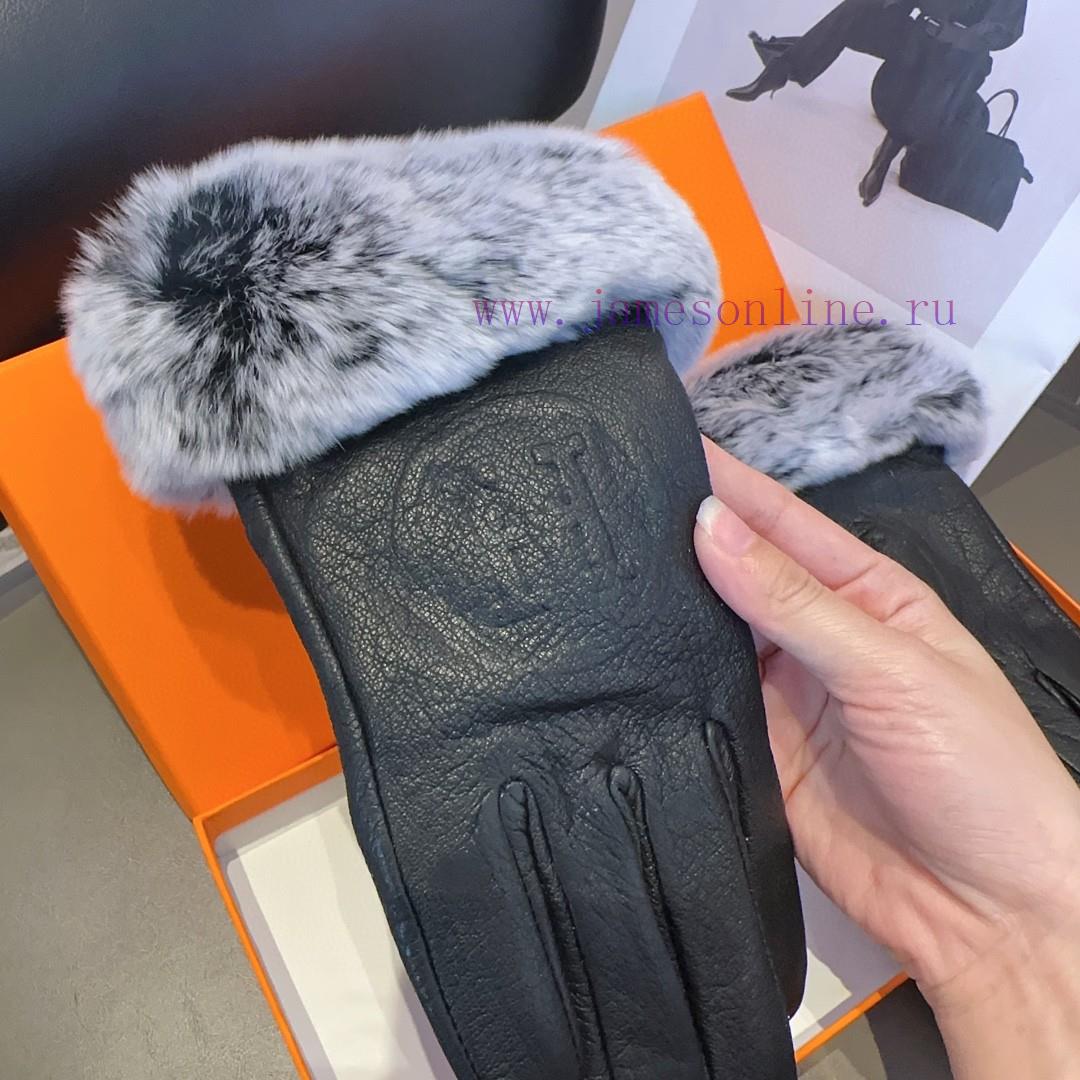 HERMES 🦌 Deer skin Hermes 2023 🧤 Autumn and winter big H lazy rabbit fur sheepskin gloves moeh9cv35y - Image 8