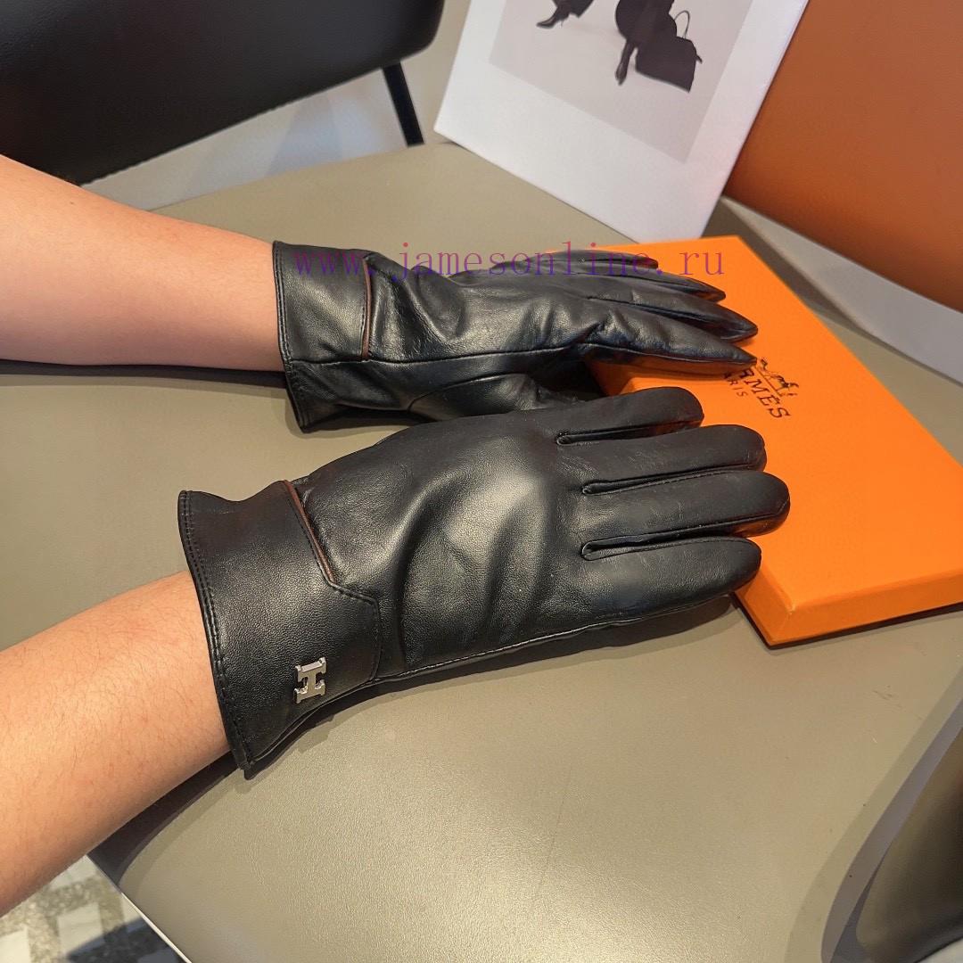 Hermes Men's Sheepskin Gloves, Fashionable Gloves, Warm in Autumn and Winter with Velvet Innulcep6hb