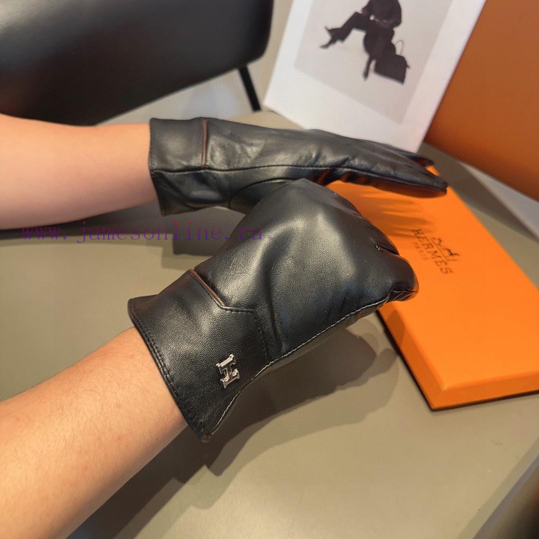 Hermes Men's Sheepskin Gloves, Fashionable Gloves, Warm in Autumn and Winter with Velvet Innulcep6hb - Image 4