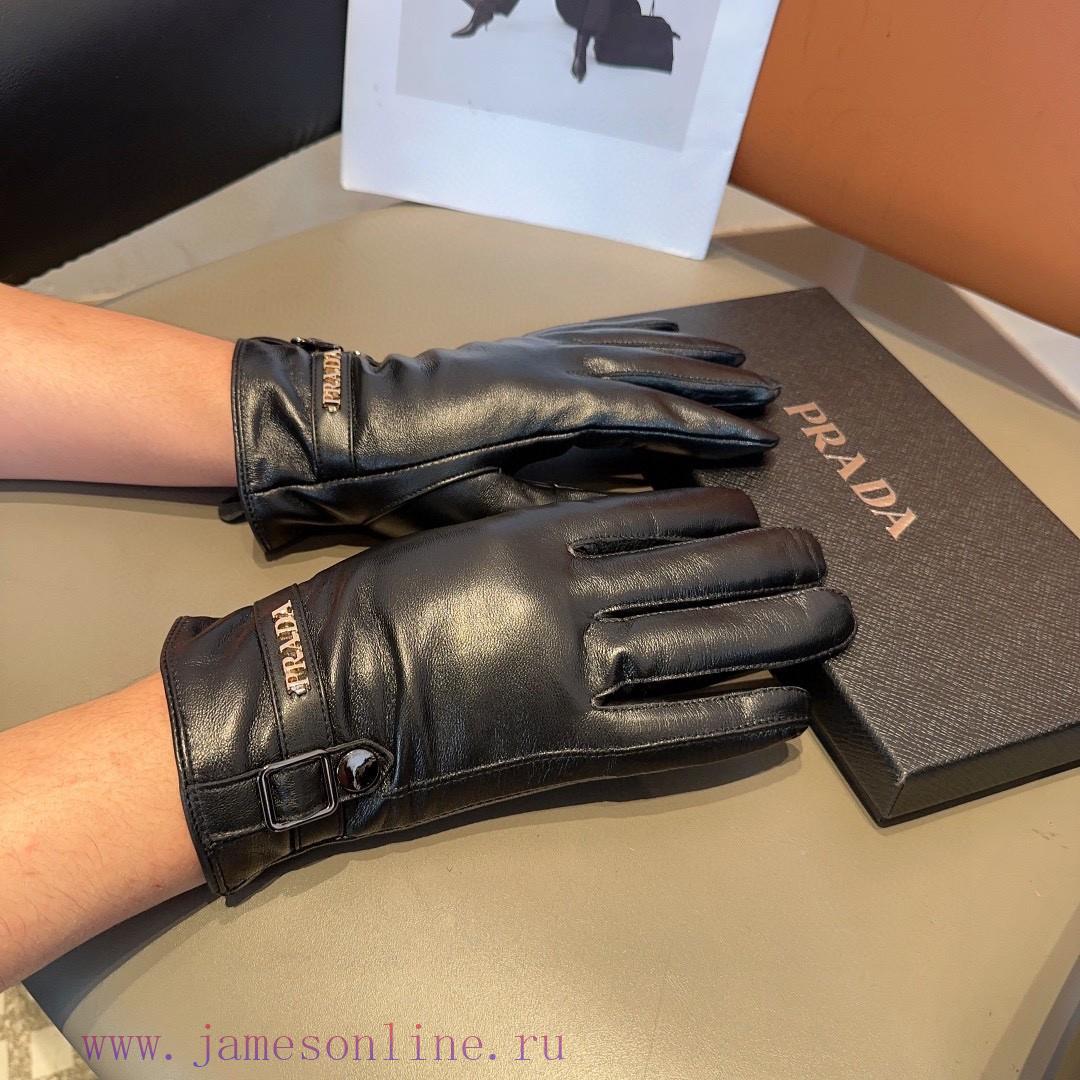 Prada Men's New Product Sheepskin Gloves, Fashionable Gloves, Warm in Autumn and Winter with5iem0oav