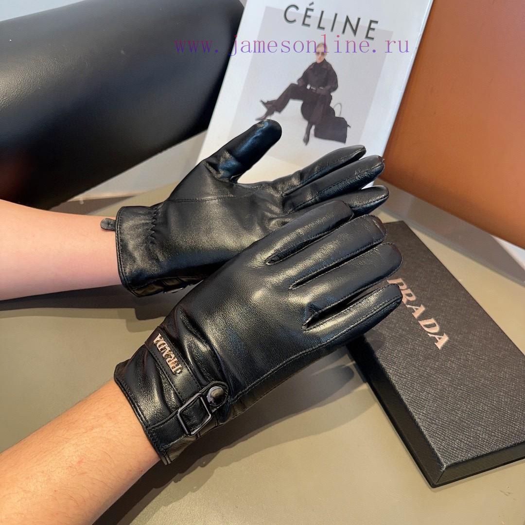 Prada Men's New Product Sheepskin Gloves, Fashionable Gloves, Warm in Autumn and Winter with5iem0oav - Image 3