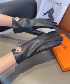 Hermes Women's Sheepskin Gloves, Fashionable Gloves, Warm in Autumn and Winter with Velvet I40vieqq2