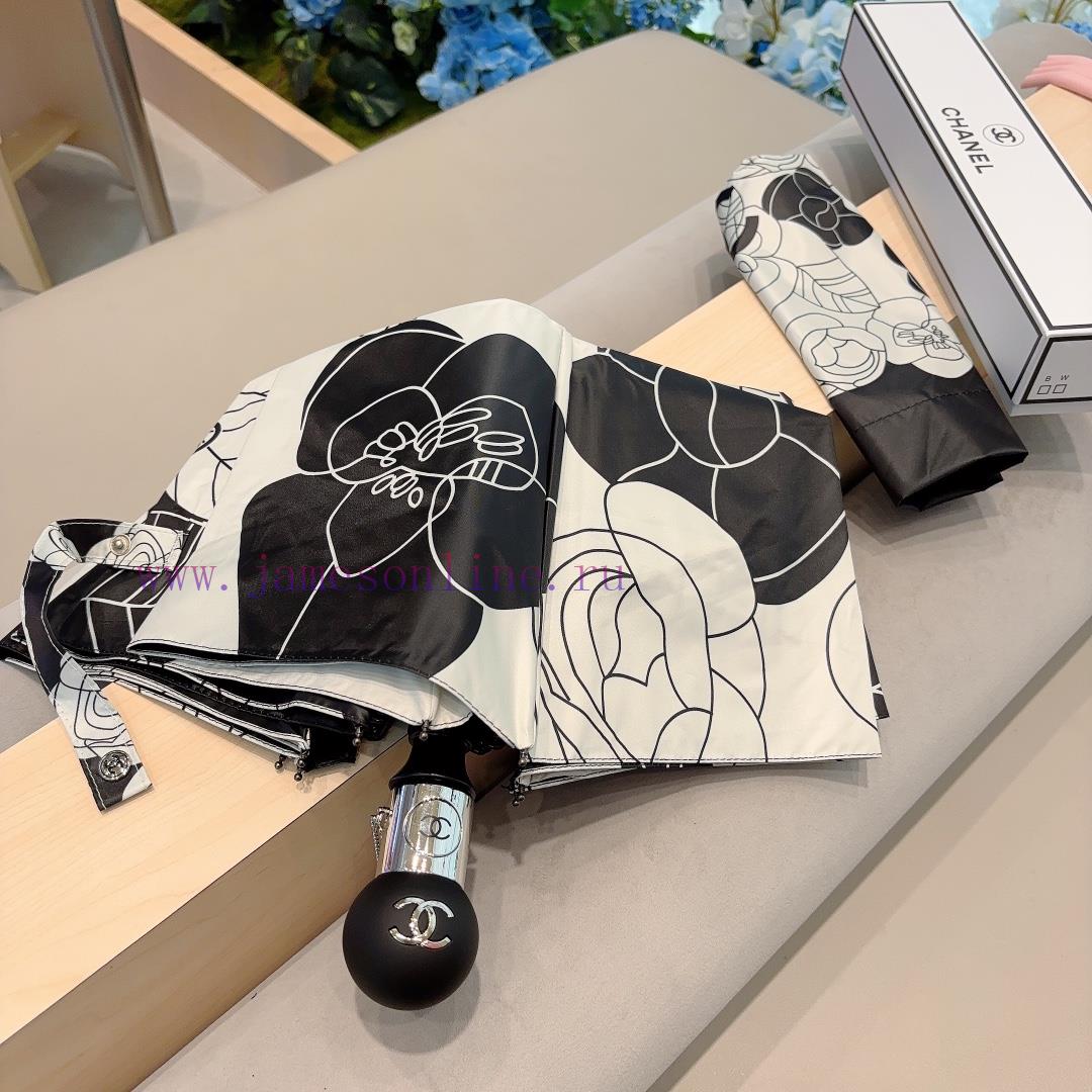CHANEL Chanel Camellia Classic Returns, Triple Fold Automatic Folding Sunny Umbrella with Chimwpyf8v - Image 8