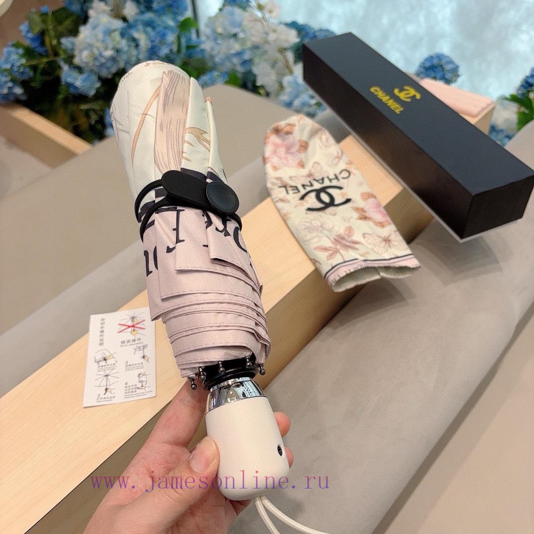 CHANEL Pink Butterfly 🦋 Triple fold automatic folding umbrella with exquisite workmanship, ssslzo78l - Image 3