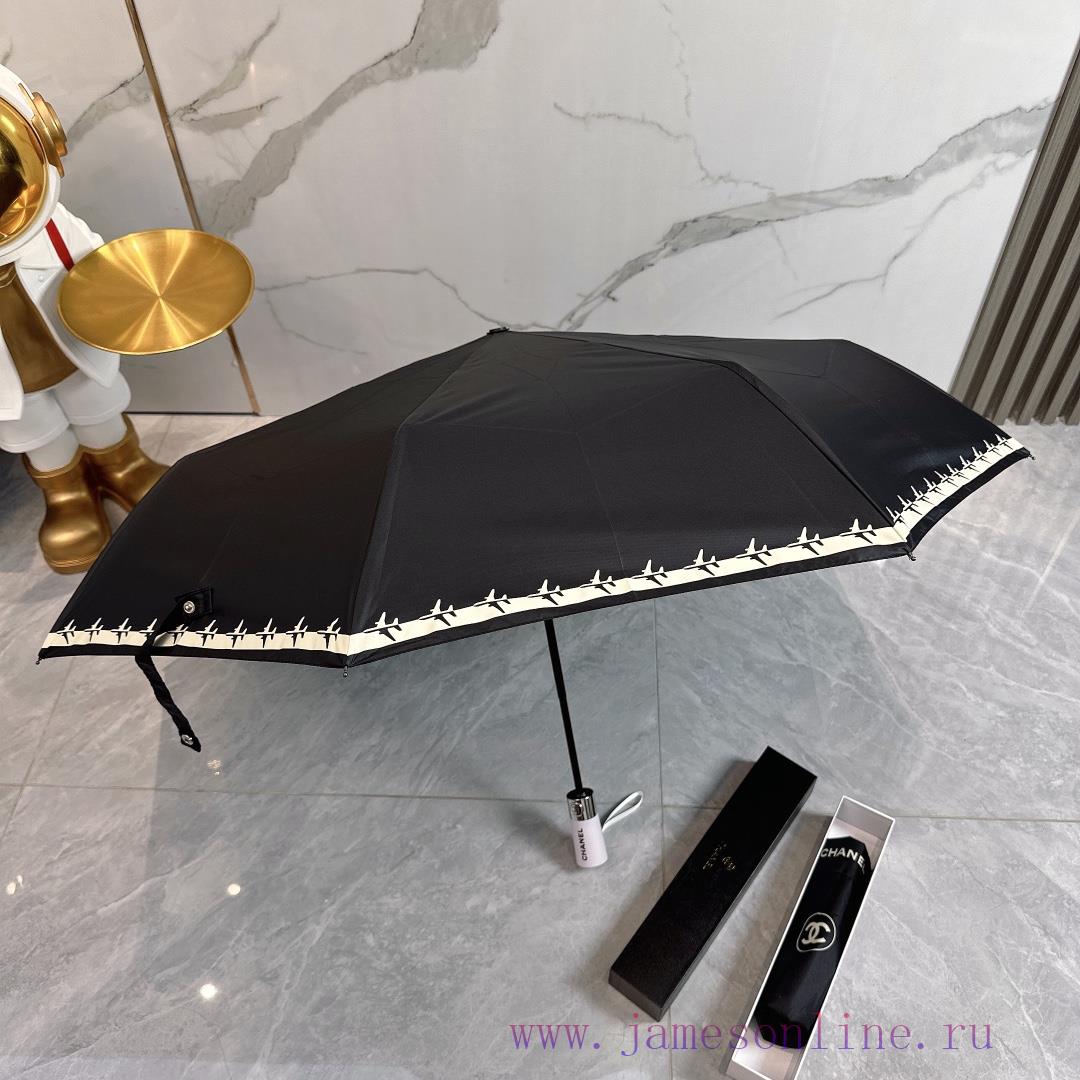CHANEL Airplane 2024 Summer New Fully Automatic Folding UmbrellaBlack coating sunscreen effeitfp5zfw - Image 7