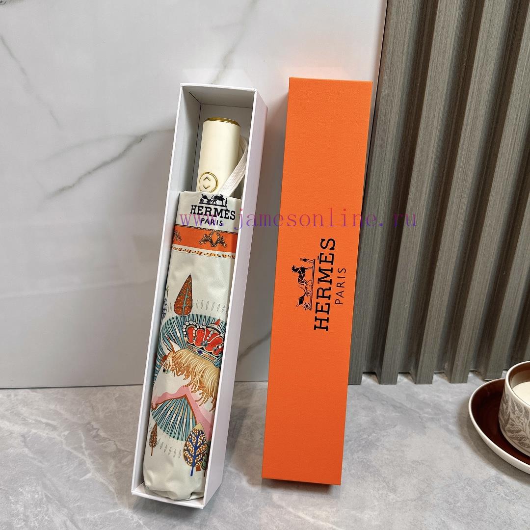 Hermes Crown Warrior 2024 Summer New Fully Automatic Folding UmbrellaBlack coating sunscreen6wge5p1v