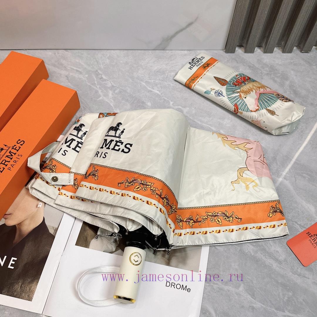 Hermes Crown Warrior 2024 Summer New Fully Automatic Folding UmbrellaBlack coating sunscreen6wge5p1v - Image 7