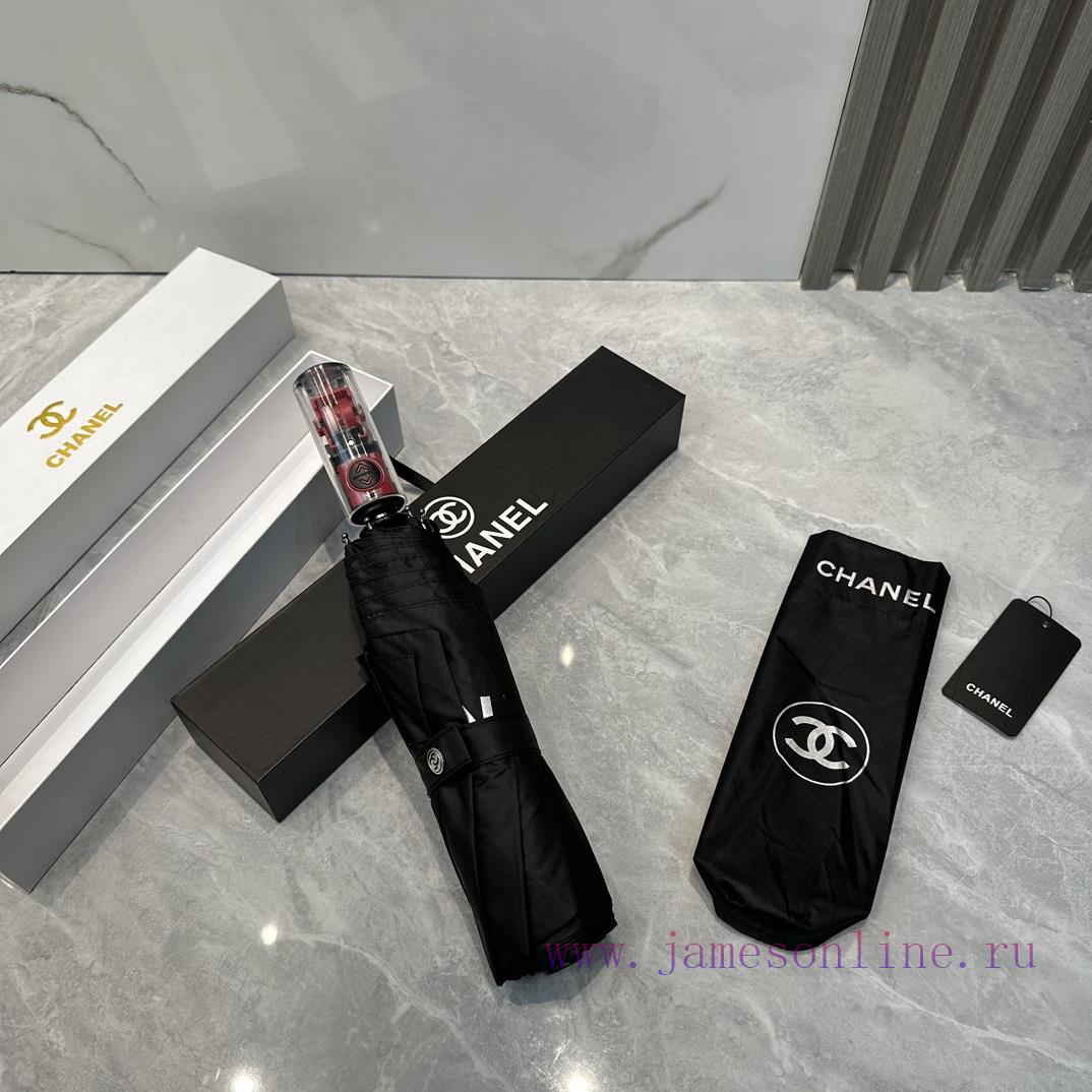 CHANEL Transparent Umbrella Handle 2024 Summer New Fully Automatic Folding Sunny UmbrellaBla9a1eggjm - Image 3