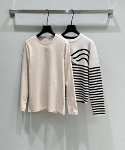 24SS Winter New Lo Striped Little Shark Sweater Comfortable Soft Breathable Up Collar Solid Col p22cbji5