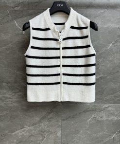 Summer New ArrivalsDior Striped Knitted Vest 2025 Summer Collection Stand Up Collar Zipper Desi 75ekiip0