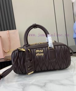 MiuMiu Bags New Arcadia Matelasse Sheep Leather Medium 27cm Bowling Handbag/Crossbody Bag~Sheehan Wood Shee y2nt3ucs